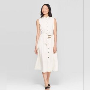 Whowhatwhere linen button down dress